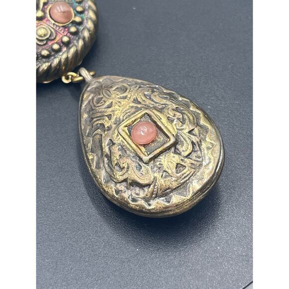 CHARLIE LAURE PARIS Vintage 4” Brass Articulated‎ Dangle Repousse Orange Brooch - Picture 5 of 15